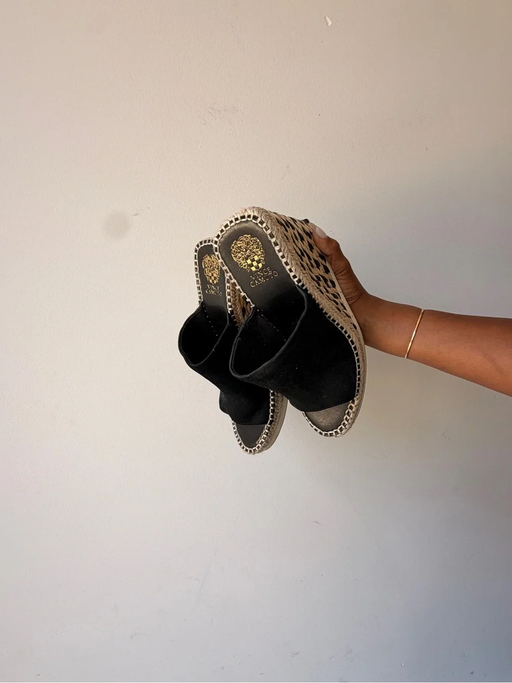 Vince Camuto Black Suede Espadrille Wedge Slide